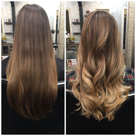 Blondebrunette Balayage Before And After Dark Brown To Blonde