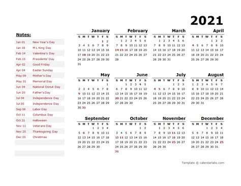 Free printable calendar 2021 pdf word excel, blank 12 month one page templates with holidays. 2021 Year Calendar Word Template with Holidays - Free Printable Templates