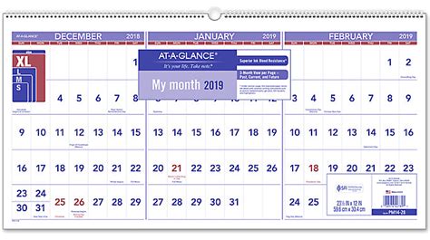 3 Month Reference Horizontal Wall Calendar Pm14 At A Glance
