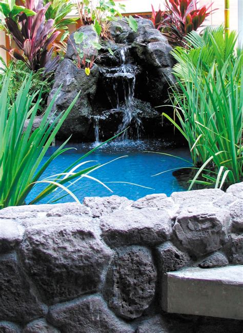 This wavy, modern design creates the impression of ripples on the water. Making do-it-yourself koi ponds possible - Big Rock Hawaii | Hawaii Renovation