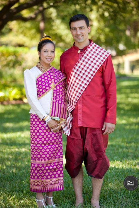 The Bride And Groom Combined Cultures In Their Traditional Laotian