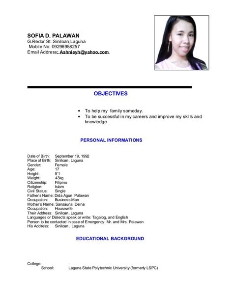 Sample Resume Example Tagalog Free Samples Examples And Format Resume