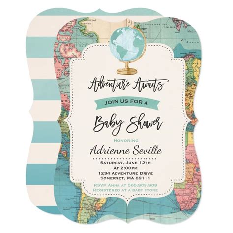 Adventure Awaits Baby Shower Invitation Map Shower Zazzle Adventure