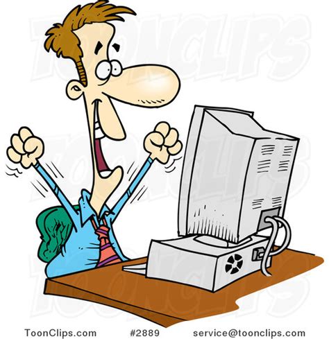 Cartoon Happy Business Man Working On A Computer 2889 By