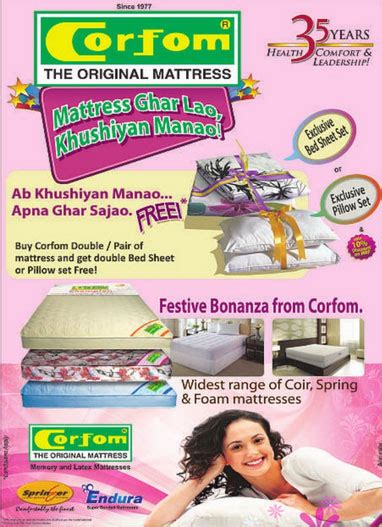 Choosing the right mattress is one of the most important steps to getting a restful night's sleep. Corfom offers Free Bed Sheets with Mattress on Festivals