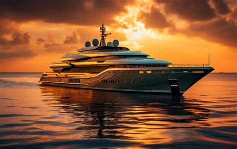 Premium Ai Image Golden Glass Splendor Luxury Mega Yacht Sailing The