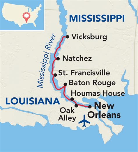 Acl Mississippi New Orleans Round Trip Itinerary Map Sunstone Tours