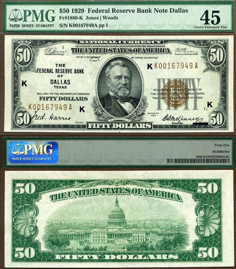 Complete list of the 13 american federal bank locations with address, financial information, reviews, routing numbers etc. 1929 $50 Federal Reserve Bank Note FR-1880-K Dallas Texas ...
