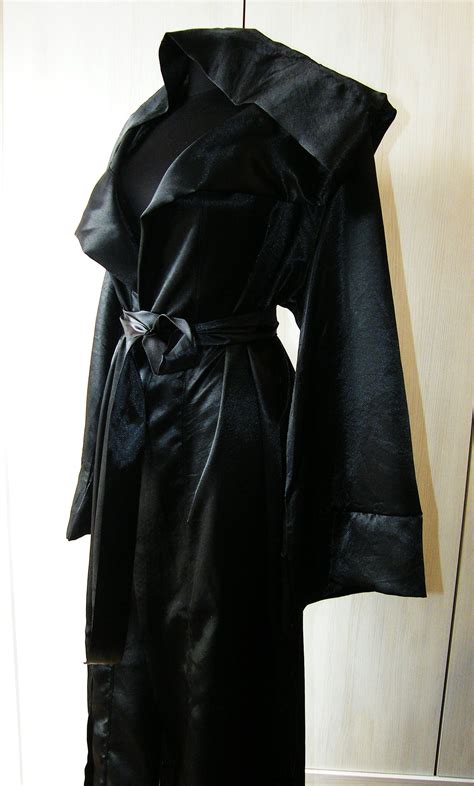 Satin Black Robe Grim Reaper Costume Ceremonial Robe Wizard Etsy