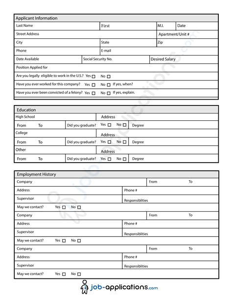printable generic employment application templates at