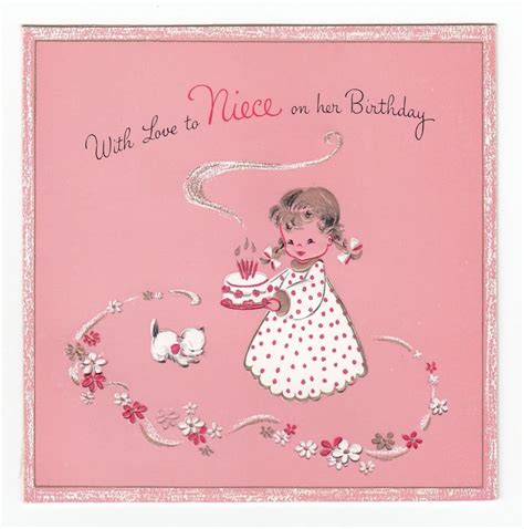 Vintage Greeting Card Cute Little Girl Birthday Cake