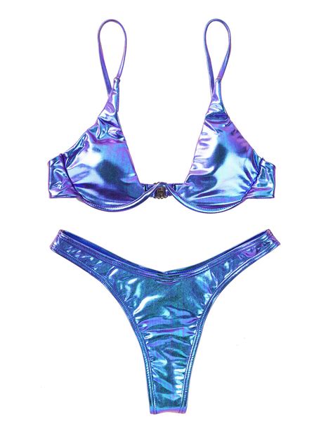 sexy women s metallic bikini set push up bra swimwear swimsuit bathing beachwear ebay