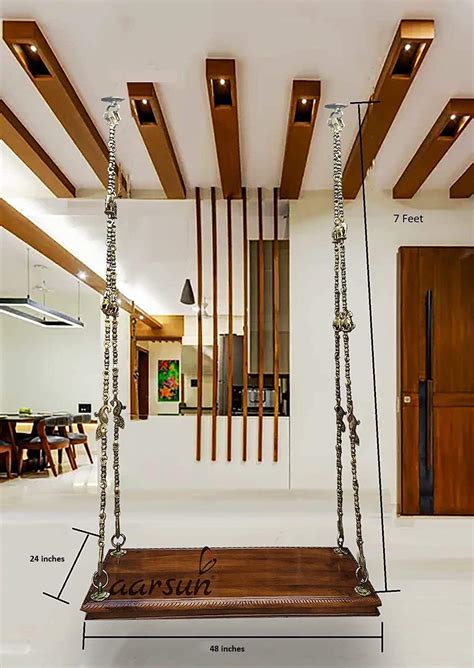 Aarsun Teak Wood Hanging Swing Set Jhula With Beautiful Brass Chain Home Swing Hammock