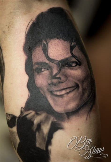 portrait style black ink leg tattoo of michael jackson tattooimages