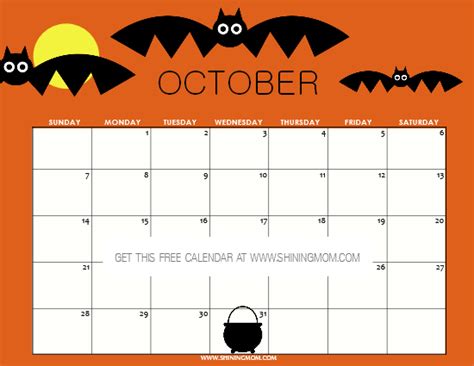 Printable October Calendar With Halloween Theme Worksheetsday