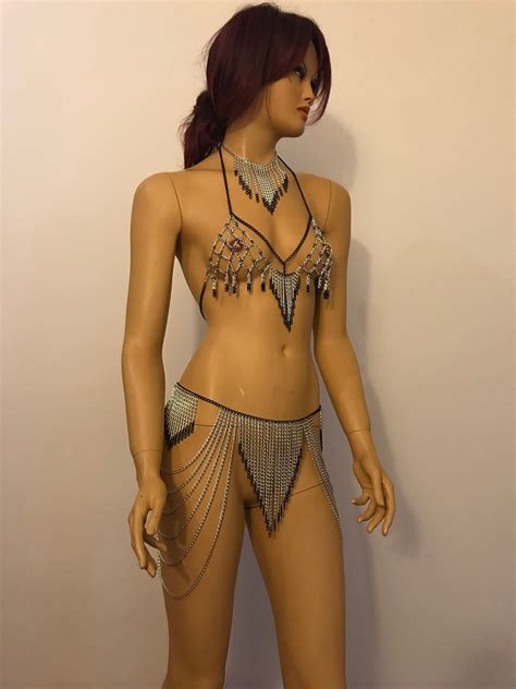 Body Harness Chain Bralette And Chain Skirt Festival Etsy Body Harness Chain Skirt Body Chain