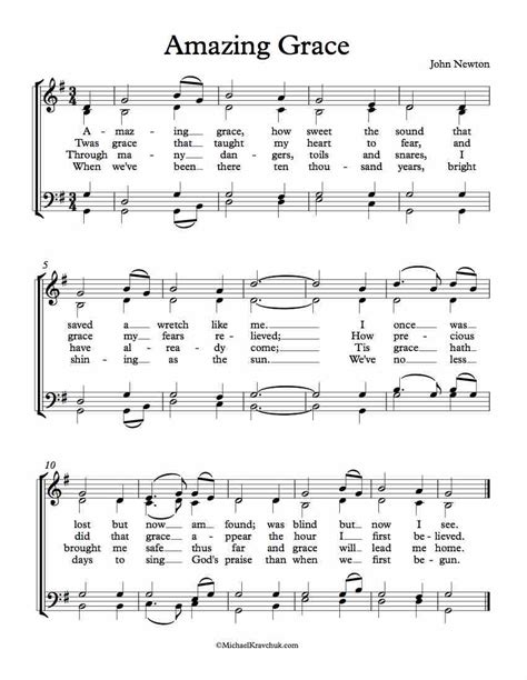 Amazing Grace Sheet Music Free Printable Printable Word Searches