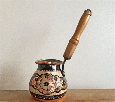 Handmade Beautifully Hand Carved Copper Turkish Coffee Pot Cezve