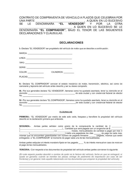 Contrato De Compraventa De Vehiculo A Plazos1 Contrato De Compraventa