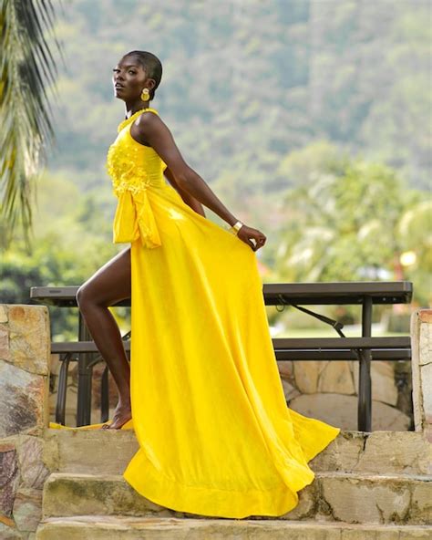 Premium Photo Black African Woman Model In Yellow Dress
