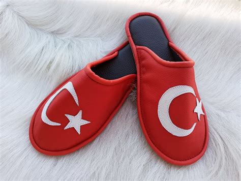 Turkish Leather Slippers Turkie Flag Slippers Shoes Gift For Etsy New