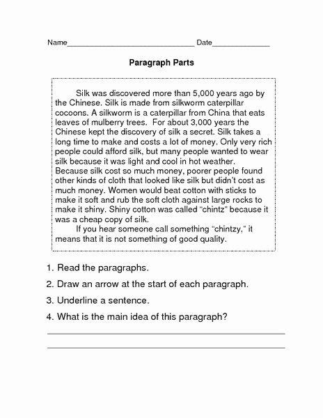 Parts Of A Paragraph Worksheet Best Paragraph Parts Worksheet For 3rd