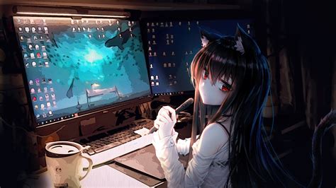 China city view of the night with the rain. #300636 Anime, Girl, Computer, Desktop, 4K wallpaper ...