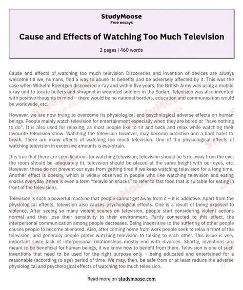 Cause And Effects Of Watching Too Much Television Free Essay Example