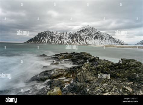 Skagsanden Beach In The Lofoten Islands Norway In The Winter On A