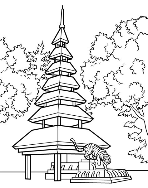 japanese garden coloring page Pagoda Cartoon Garden coloring pages