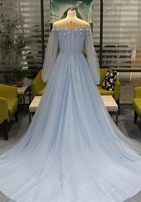 long sleeve tulle prom dresses with high split beaded crystal fashion