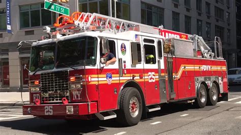Fdny Brand New Ladder 25 And Spare Engine 23 Responding Youtube