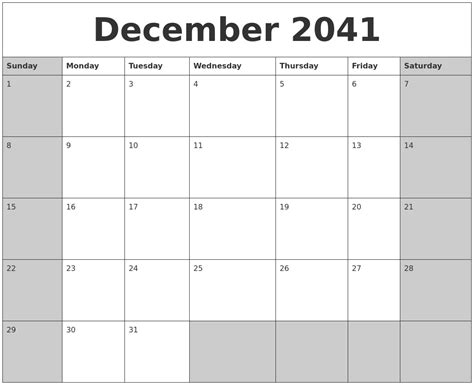 December 2041 Calanders