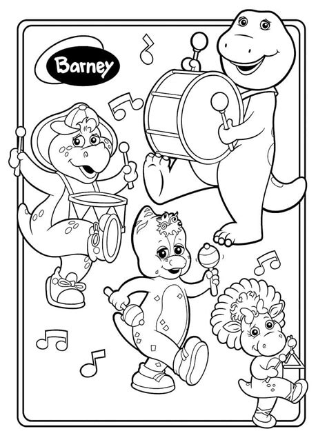 Desenho De Barney Brincando De Roda Com Amigos Para Colorir