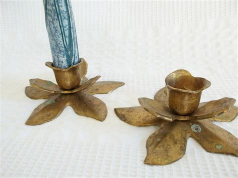 Vintage Solid Brass Lotus Flower Candle Holder For Taper