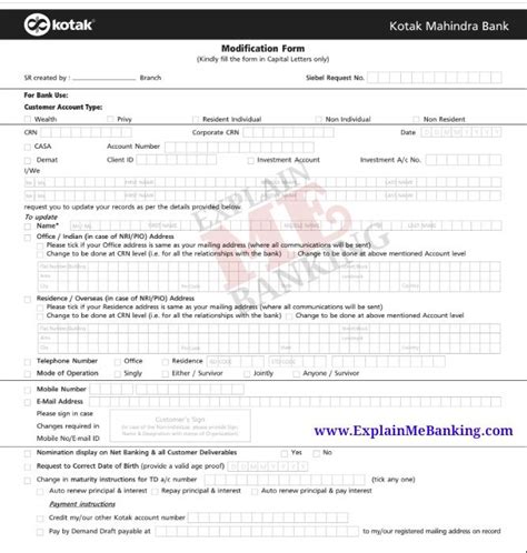 Application for transfer bank account; Kotak Mahindra Bank Mobile Number Change Form PDF Download ...