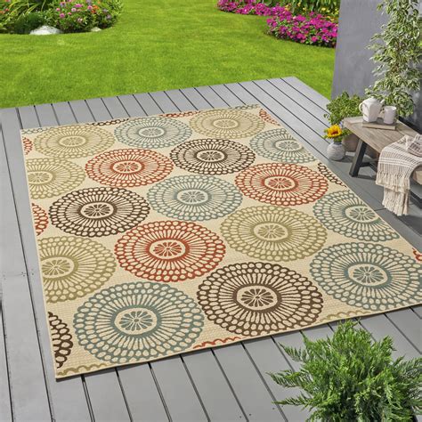 Gdf Studio Dahlia Outdoor Floral 8 X 11 Area Rug Beige And Blue