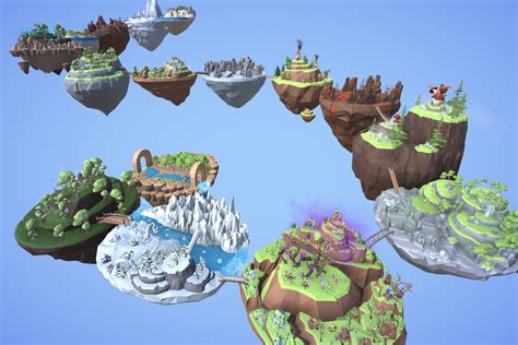 Artstation Low Poly Flying Islands Nature