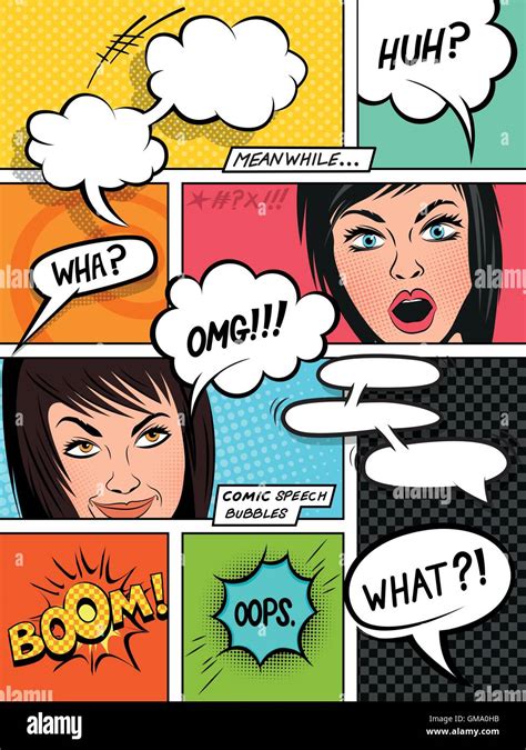 Comic Speech Bubbles On A Comic Strip Background With Expressions