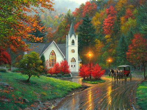 Mark Keathley Autumn Chapel Painting Art Gallery Country Church
