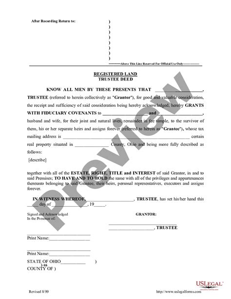 Ohio Registered Land Trustees Deed Land Deed Us Legal Forms