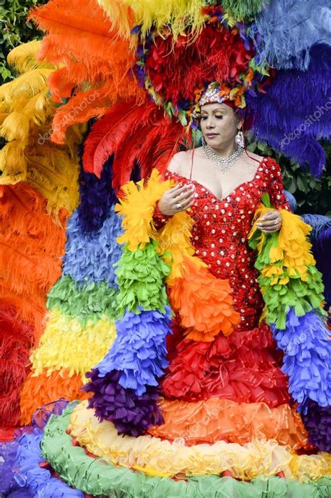 Drag Queen In Rainbow Dress Gay Pride Parade Stock Editorial Photo