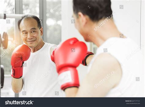 Portrait Asian Senior Fighter Man Punching Stock Photo 647177131