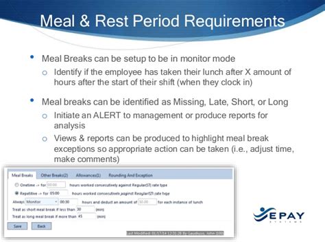 State laws may regulate employee lunch and rest periods, specifying when breaks should occur as well as their duration. Rest Periods And Meal Breaks Pictures to Pin on Pinterest - PinsDaddy