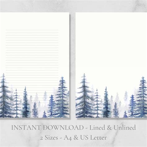 Watercolor Pine Trees Printable Stationery Tree Stationary Etsy