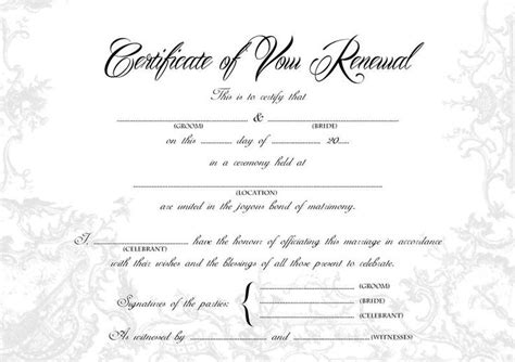 Vow Renewal Certificate Stylish Wedding Certificate A Us Etsy In Wedding Certificate