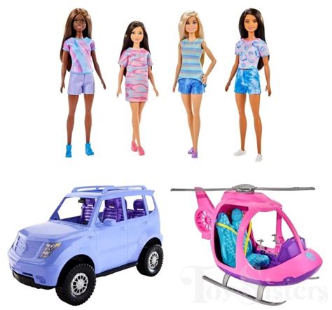 2023 Barbie Suv Car Helicopter Playset And Doll 4 Pack Hjy89 Toy Sisters