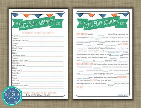 Planning the 50th birthday party games and beyond. Birthday Mad Lib For Adults - Personalized Party Game - Printable #100A - Wild Truth Design Co ...