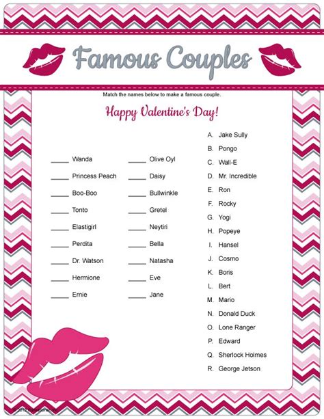 Famous Couples Game Printable Valentines Game Valentines Games