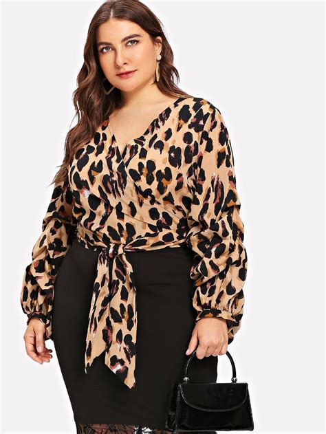 shein plus waist knot wrap leopard print top leopard print top plus size outfits plus size women